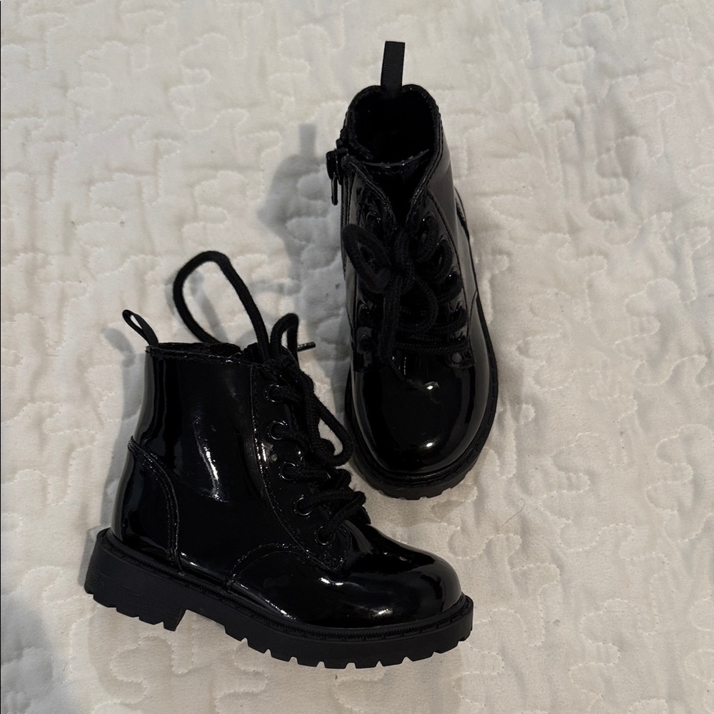 Baby Black Lace-Up Boots With Zipper